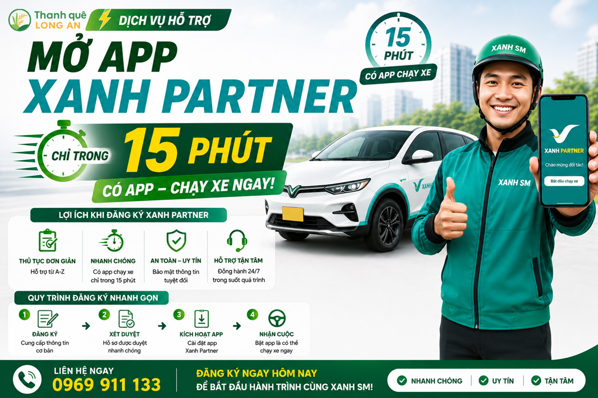 Dịch vụ hỗ trợ đăng ký app xanh partner 100% online cùng thanh quê Long An