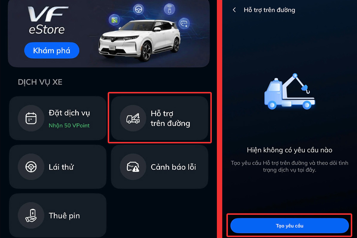 Cách gọi cứu hộ VinFast trên ứng dụng