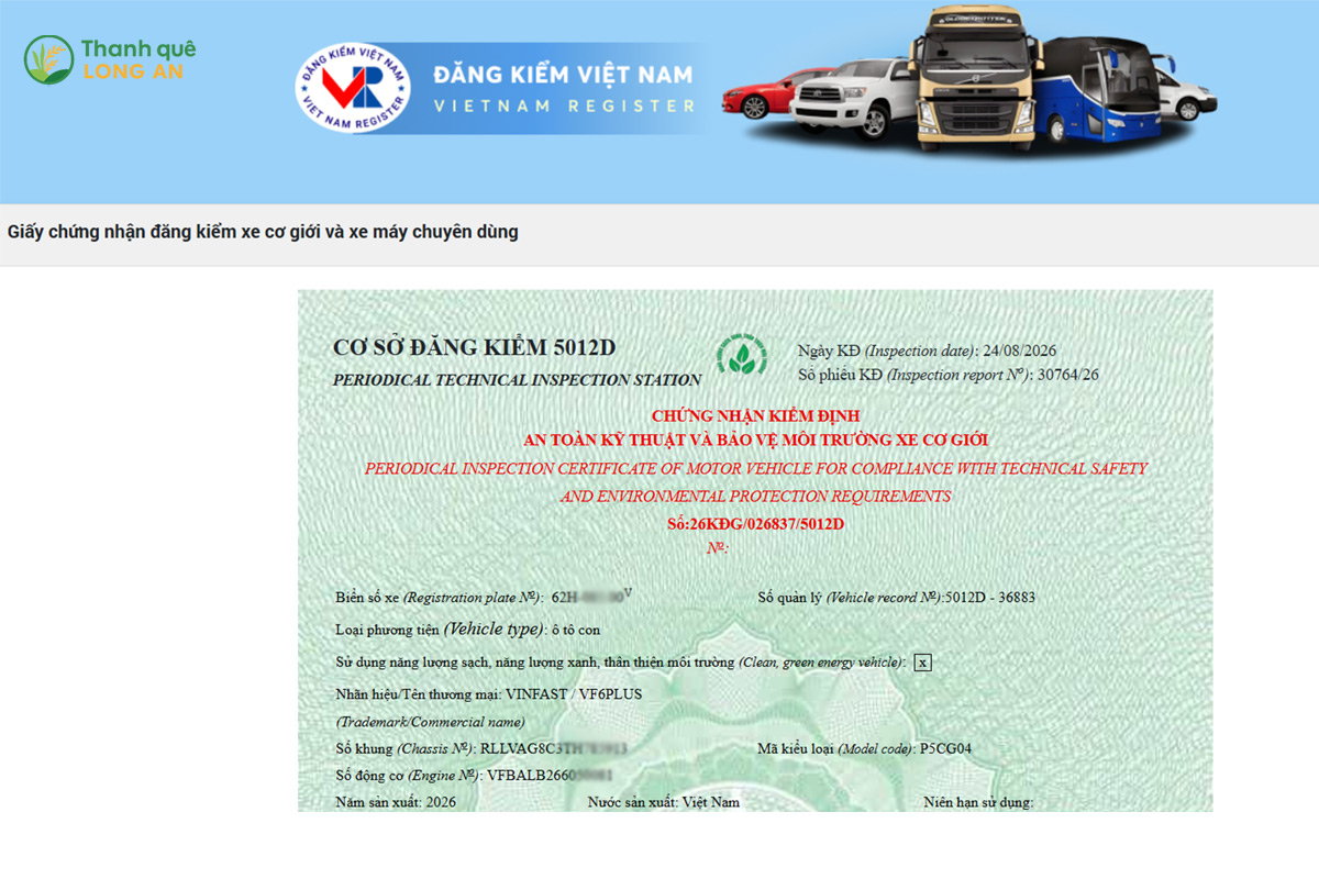 Website kiểm tra đăng kiểm xe ô tô của Cục Đăng kiểm Việt Nam